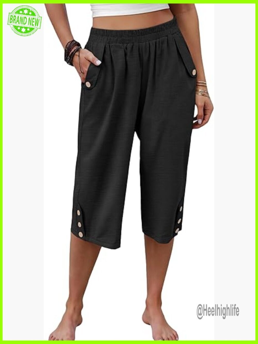 Wide Leg Capri Pants Elastic Waist Loose Lounge Trousers Summer Flowy